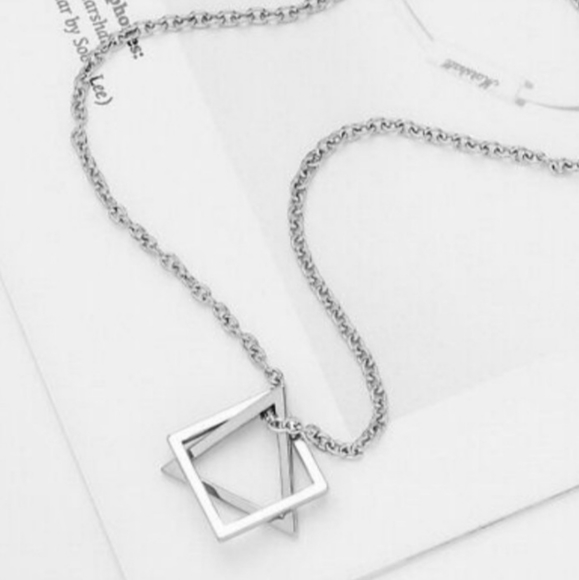 Geometric Hollow Triangular Chain Pendant Necklace Men/Women - Picture 9 of 16